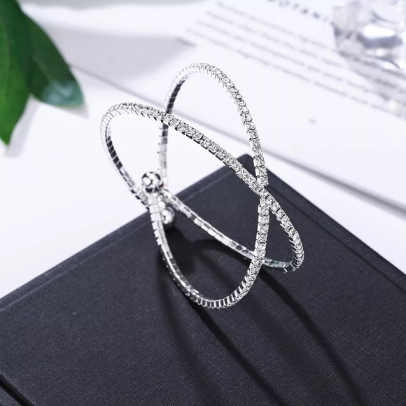 Crisscross Cubic Zirconia Silver Bracelet - Picture 6 of 8